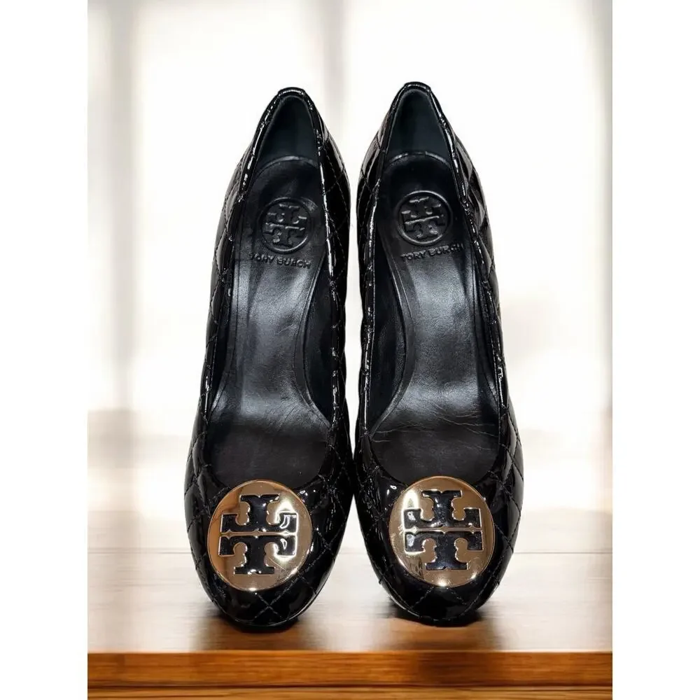 Tory Burch Quinn 65MM Quilted Patent Leather Wedge Heel Size 8M